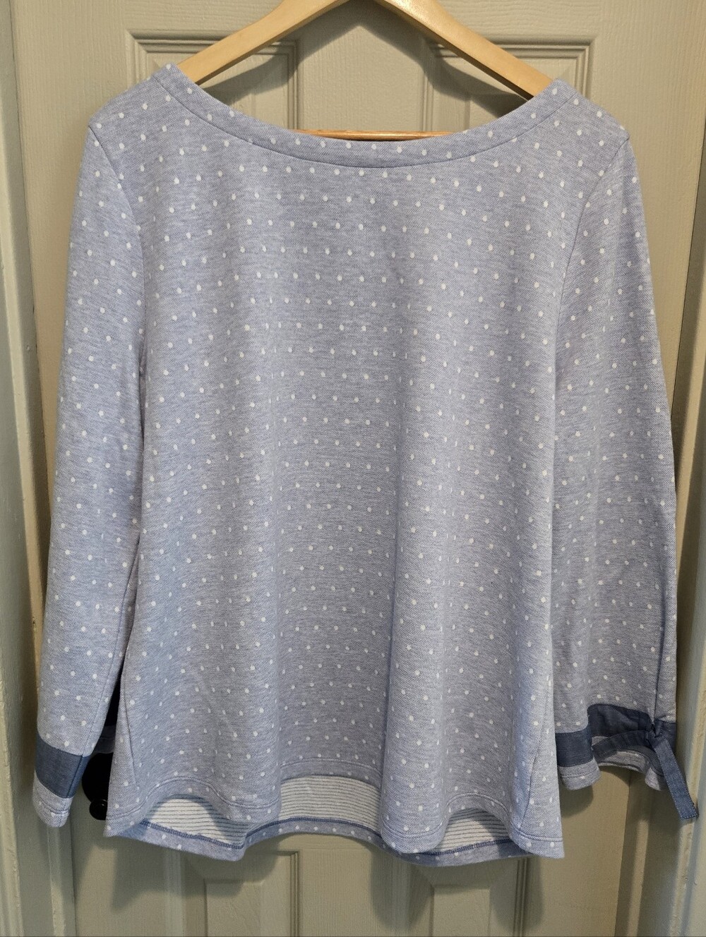 Talbots Blue Heather Polka Dot 3/4 Sleeves Chambray Cuff Detail Sz XL